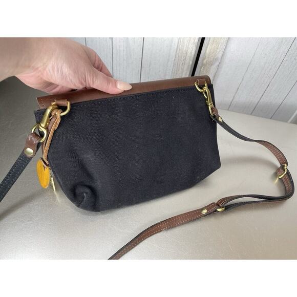 R Riveter Womens Handbag Purse Clutch Black Canvas Brown Leather Distressed - Picture 3 of 11